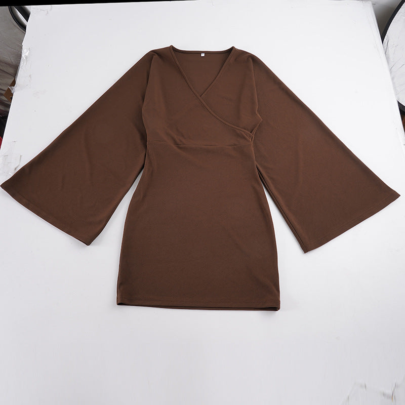 Women's wrap mini dress with kimono sleeves, tailored bodice seam, and stretchy jersey Mune Fashion