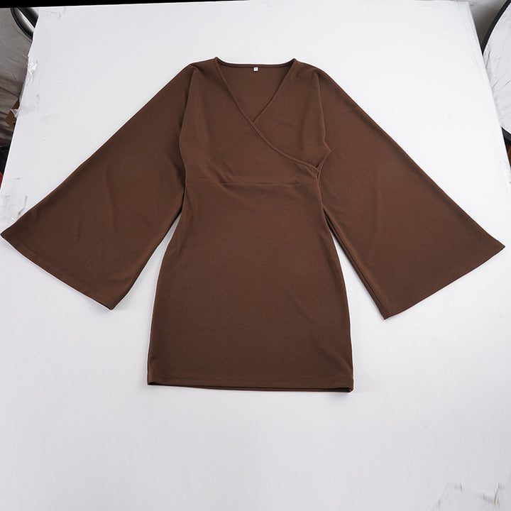 Women's wrap mini dress with kimono sleeves, tailored bodice seam, and stretchy jersey Mune Fashion