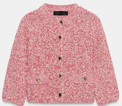 Women Boucle Cardigan in Cropped Boxy Cut with Decorative Buttons and Flap Pockets Mune Fashion