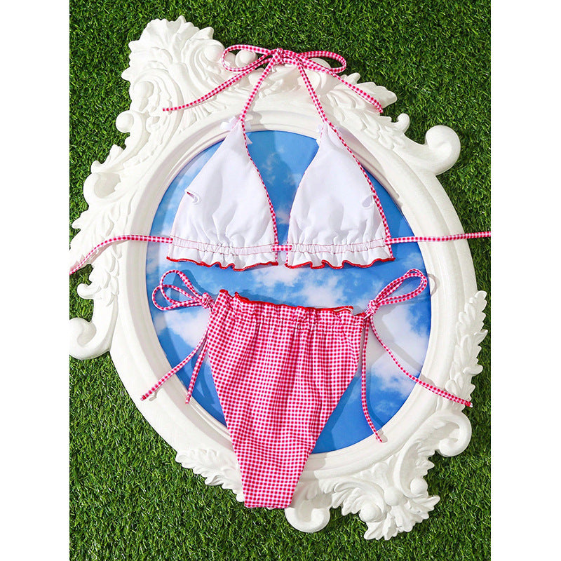 Women Triangle Bikini Set with Ruffles and Ties Mune Fashion