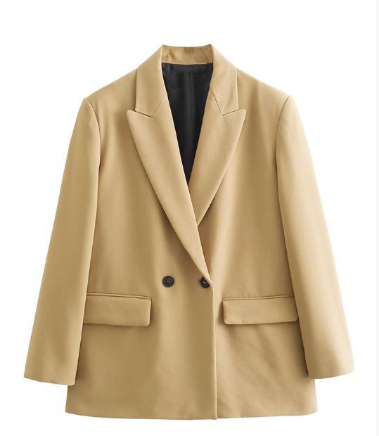 Women's Double-Breasted Boxy Blazer with Boxy Silhouette and Lapel Collar Mune Fashion