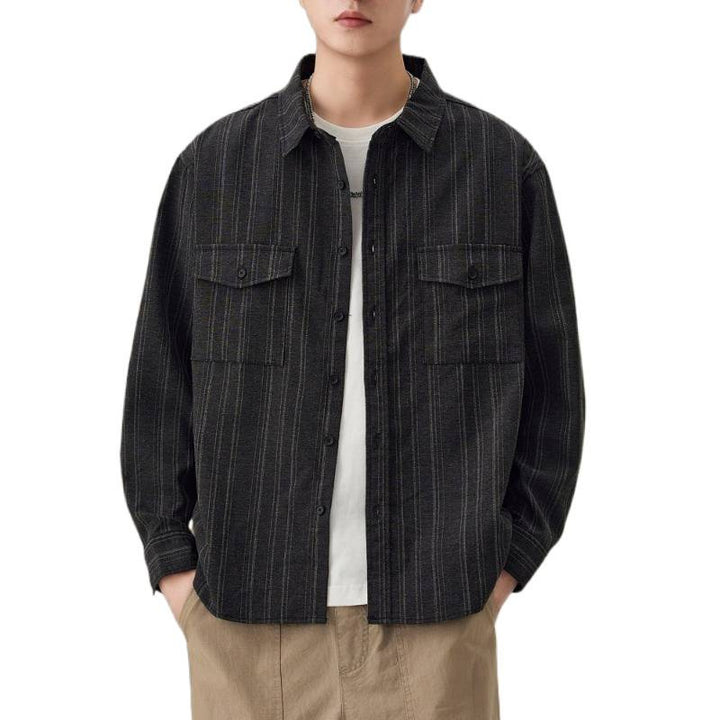 Men's Striped Shirt Jacket with Chest Pockets Mune Fashion