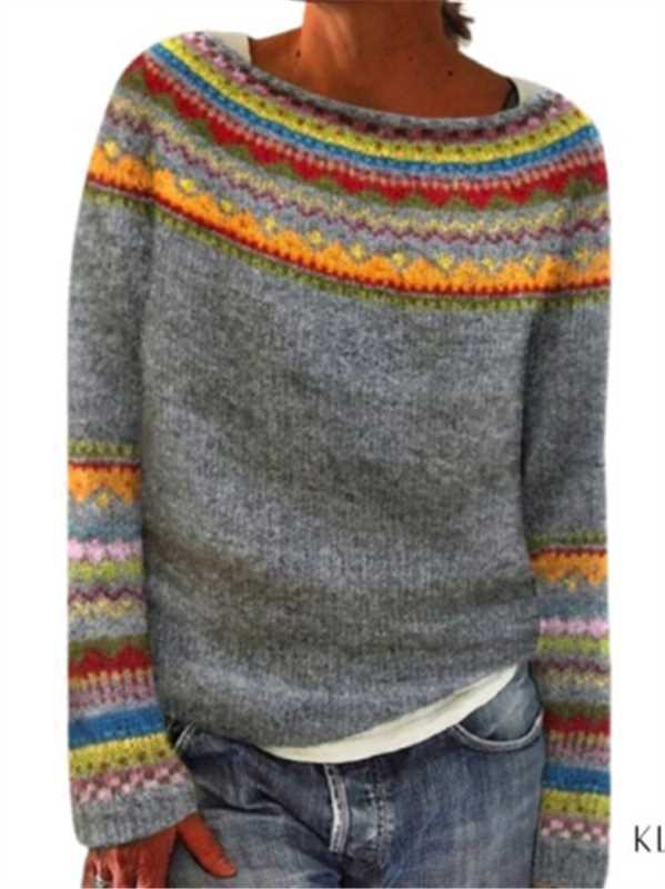 Women's Norwegian sweater made of wool blend with round neck and traditional Fair Isle yoke Mune Fashion