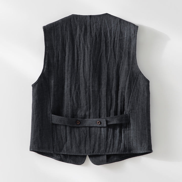 Women's linen vest with V-neck, patch pockets, and relaxed fit Mune Fashion