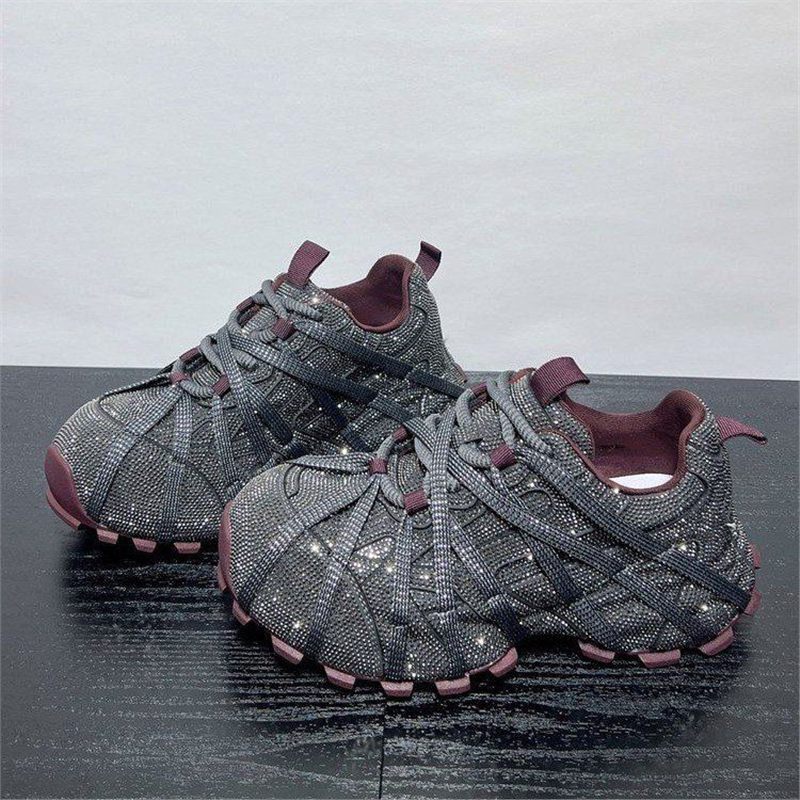 Women's Glittering Outdoor Sneakers with Sculpted Outsole and Elastic Strap Design Mune Fashion