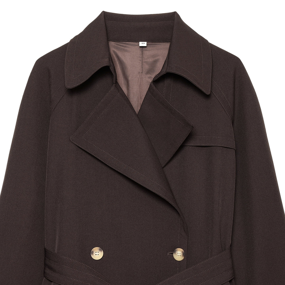 Women Mid-length Double-breasted Trench Coat with Wide Lapels and Waist Tie Belt Mune Fashion