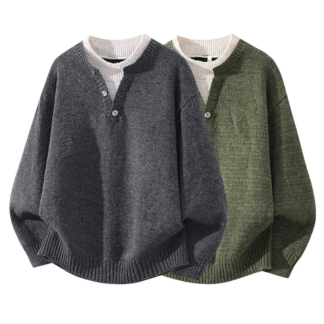 Women’s Oversized Knit Sweater with Henley Half Button Collar and Ribbed Hem Mune Fashion