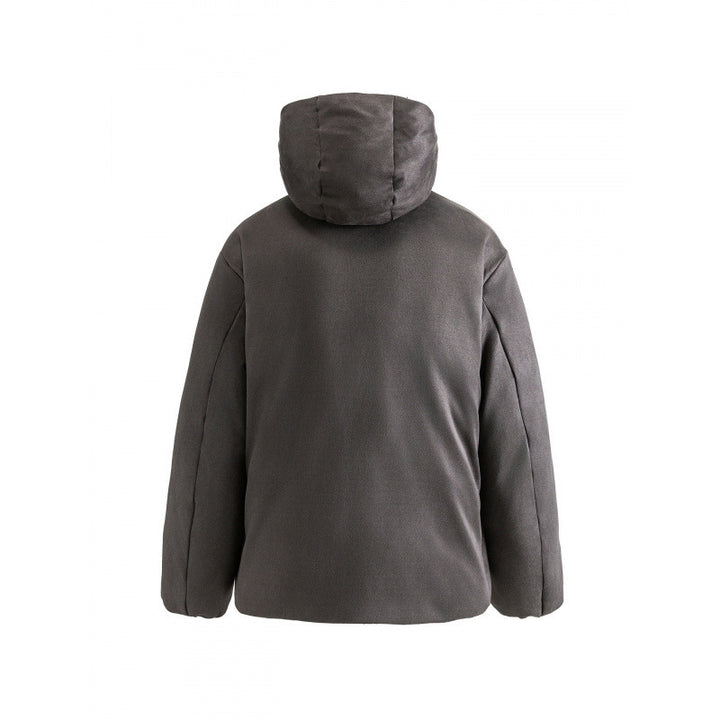 Unisex Padded Hooded Jacket in Boxy Cut with High Shawl Collar and Kangaroo Pockets Mune Fashion