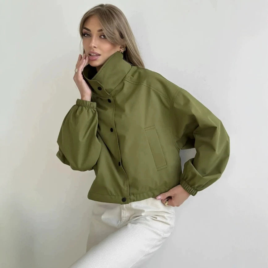Ladies Stylish Short Jacket with High Collar