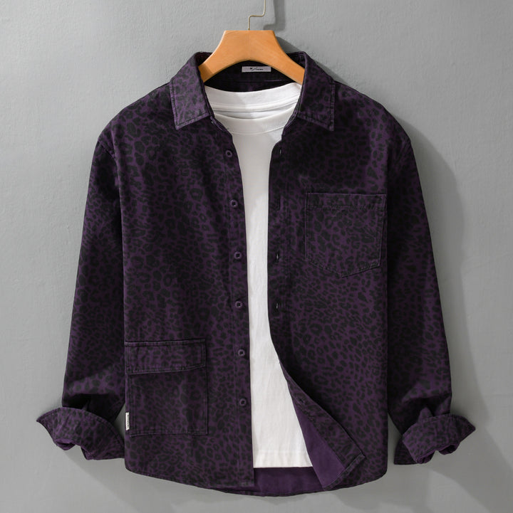 Women's Oversized Shirt Jacket in Leo Design with Patch Pockets Mune Fashion