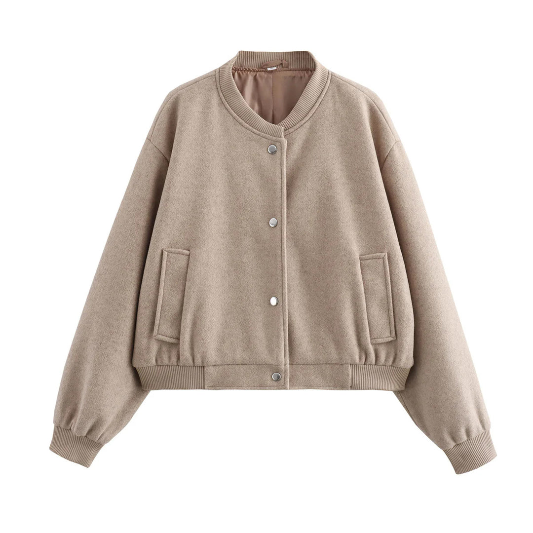 Women nan cropped boxy bomber jacket made of soft velvet imitation with ribbed cuffs and concealed snap button placket Mune Fashion