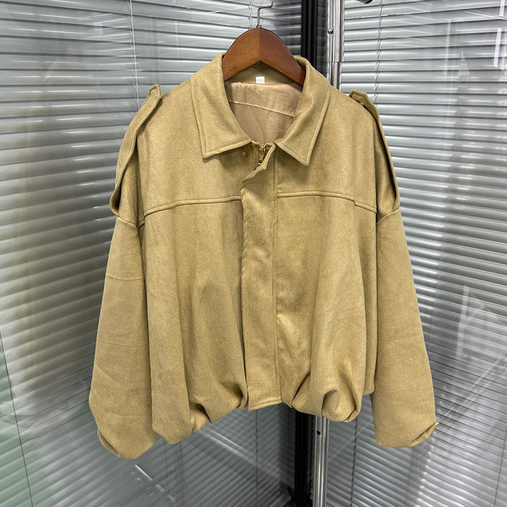 Women’s Oversized Cropped Jacket with Balloon Hem and Shoulder Cutouts Mune Fashion