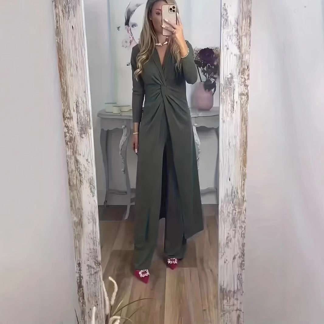 Women's maxi dress with V-neck, knot detail and animal print Mune Fashion