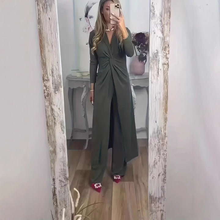 Women's maxi dress with V-neck, knot detail and animal print Mune Fashion