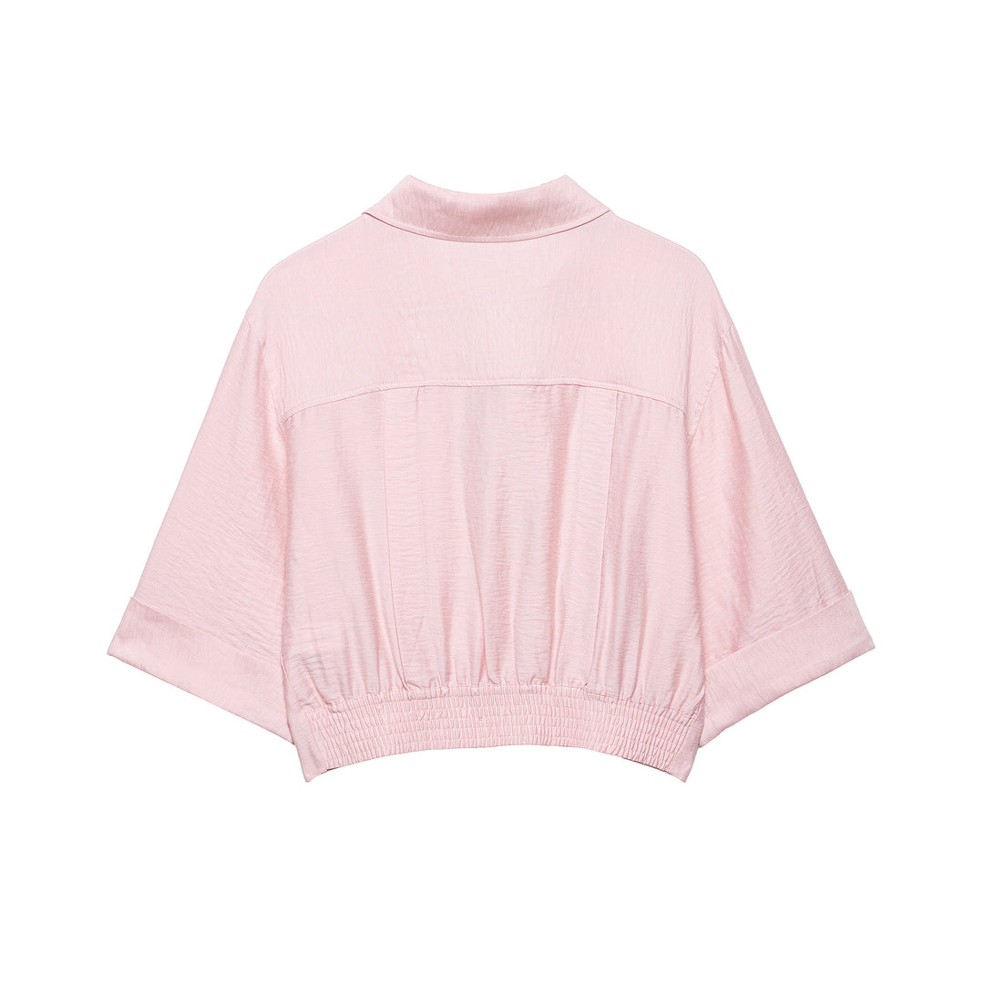 Women's Oversize Lightweight Shirt Blouse with Buttoned Sleeves and V-Neck Mune Fashion