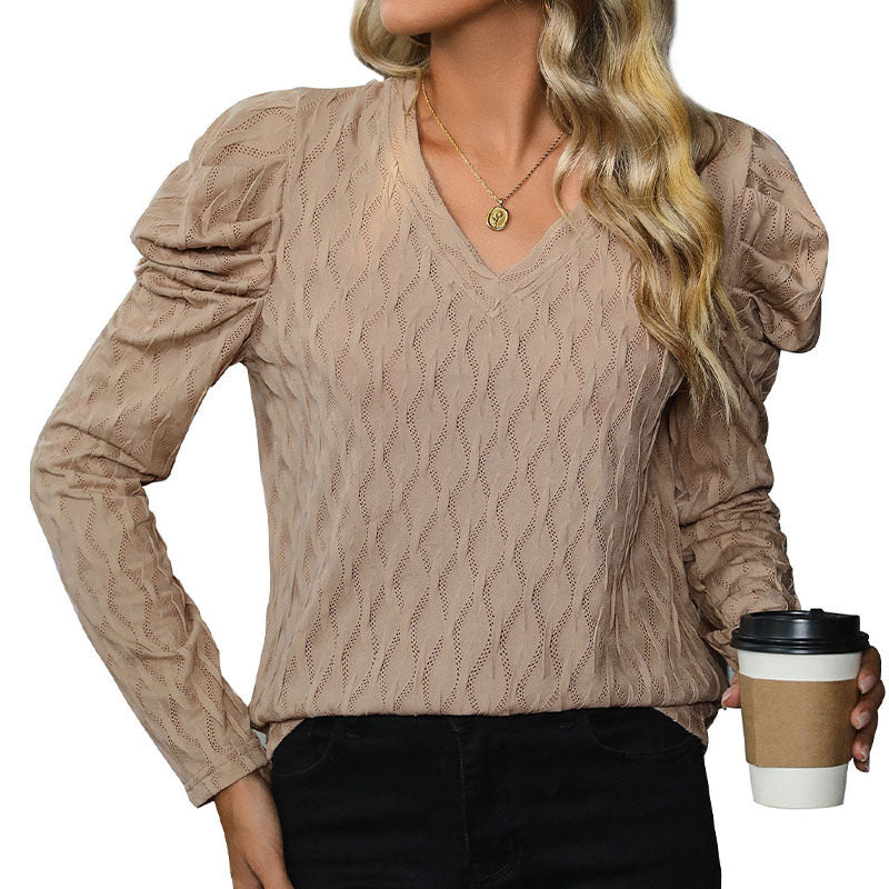 Women Elegant Sweater Blouse with Ruffle Details Mune Fashion
