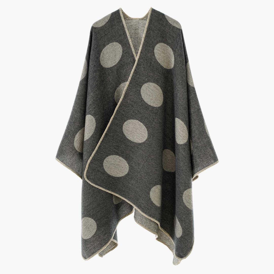 Women's dot overlay cape made of wool blend with decorative stitch Mune Fashion