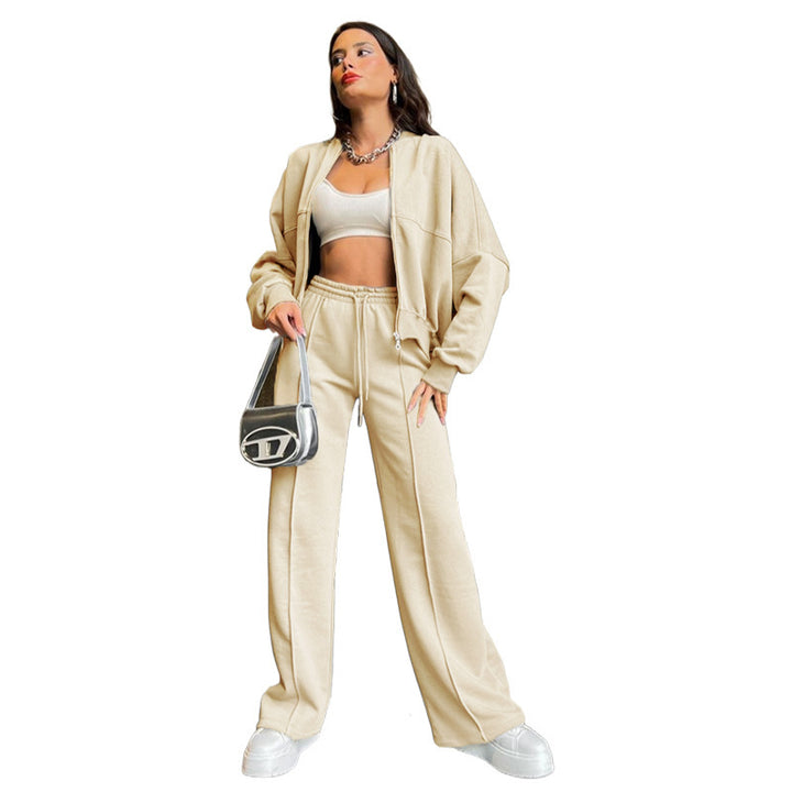 Women's Oversized Zip-Hoodie Set with Cropped Top and Wide Seam Sweatpants Mune Fashion
