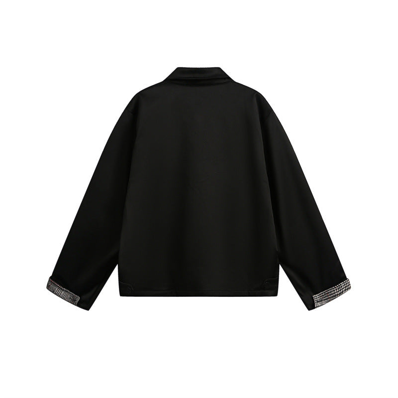 Unisex Short Cut Boxy Blouson Jacket with Checked Lining and Chest Zip Pocket Mune Fashion