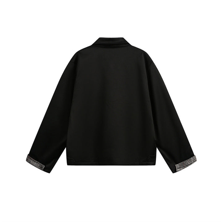 Unisex Short Cut Boxy Blouson Jacket with Checked Lining and Chest Zip Pocket Mune Fashion