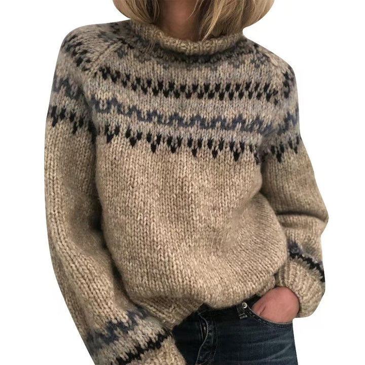 Women's cozy Norwegian knit sweater with stand-up collar and oversized fit Mune Fashion