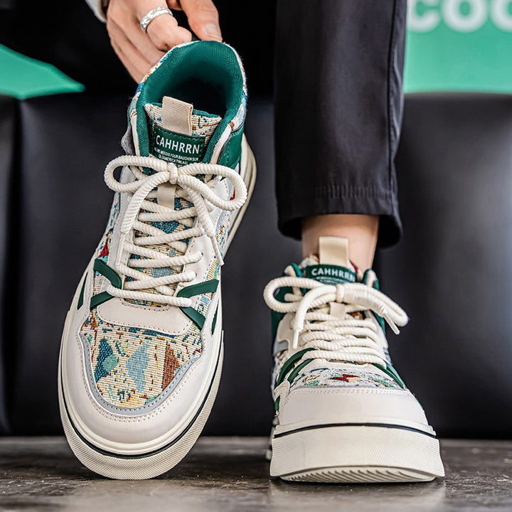 Women’s fashionable high-top platform sneaker with woven tapestry pattern, padded ankle collar and cushioning EVA sole Mune Fashion