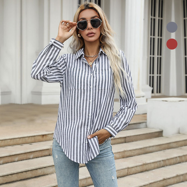 Women's Striped Long Sleeve Blouse Mune Fashion