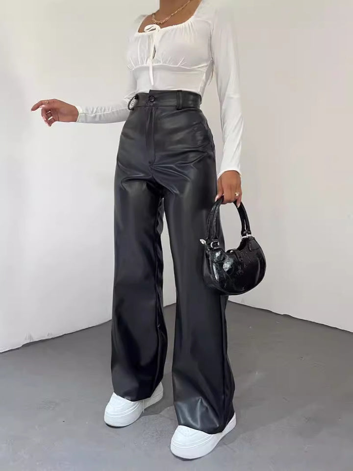 Women's Wide High-Waist Pants in Satin Look with Wide Leg Mune Fashion