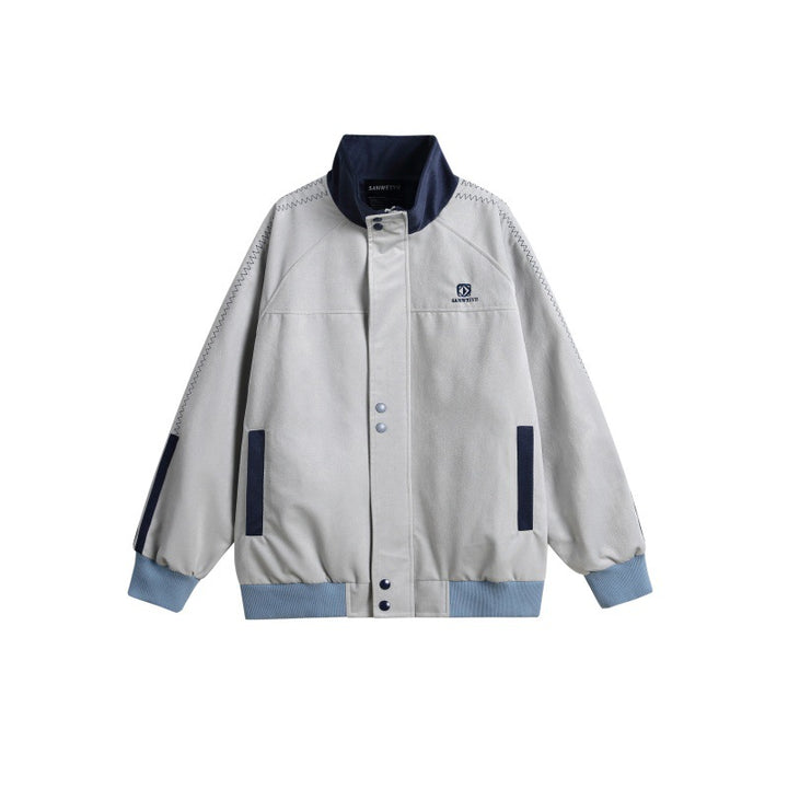Men's bomber jacket in boxy cut with high stand-up collar, snap button placket and contrast piping Mune Fashion
