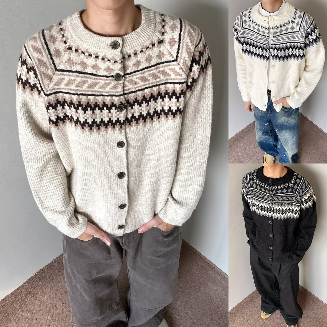 Men's chunky knit pullover with geometric pattern Mune Fashion