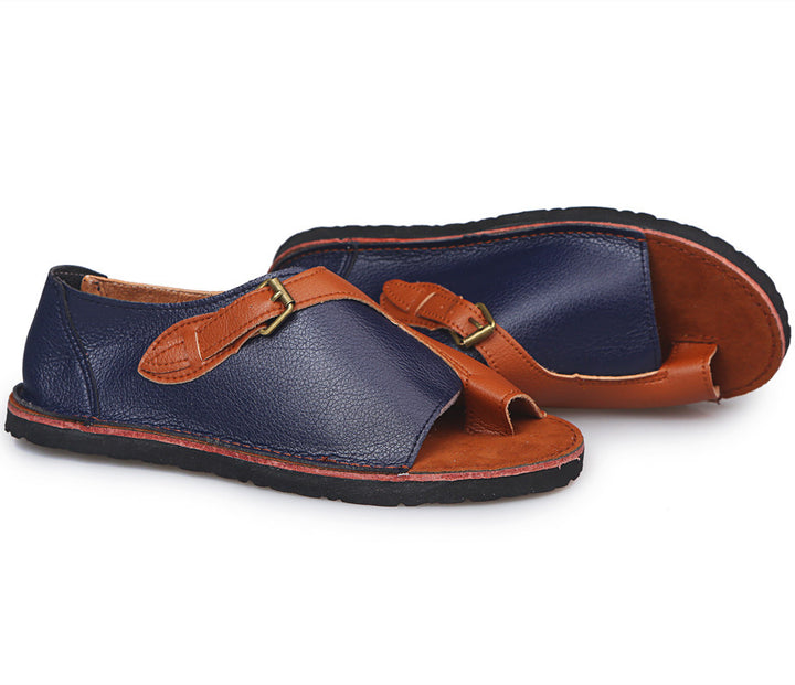 Men's handmade leather sandals with open toe adjustable buckle closure and cushioned comfort insole Mune Fashion