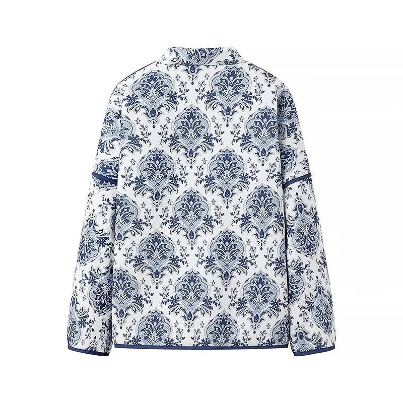 Women Quilted Kimono Jacket with Ornamental Jacquard Look and Contrasting Piping Mune Fashion