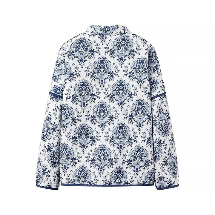 Women Quilted Kimono Jacket with Ornamental Jacquard Look and Contrasting Piping Mune Fashion