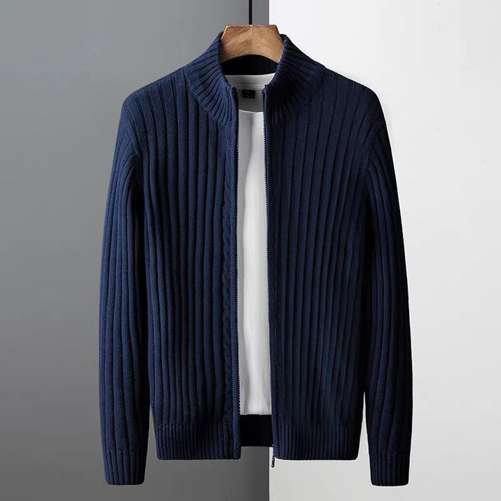 Men's ribbed structure zip jacket made of cotton blend with stand-up collar Mune Fashion