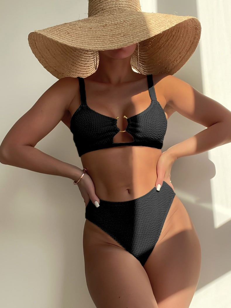 Women's High-Waisted Bikini Set with Small Cut-Out