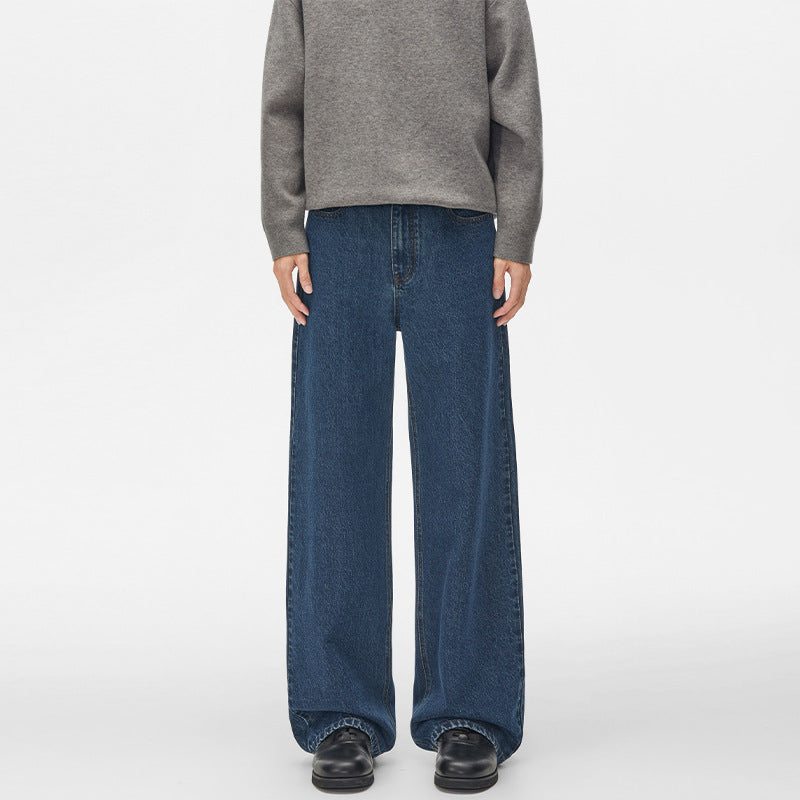 Men's Extra Wide High-Cut Denim Pants with Ultra-Long Hem and Straight Leg Mune Fashion