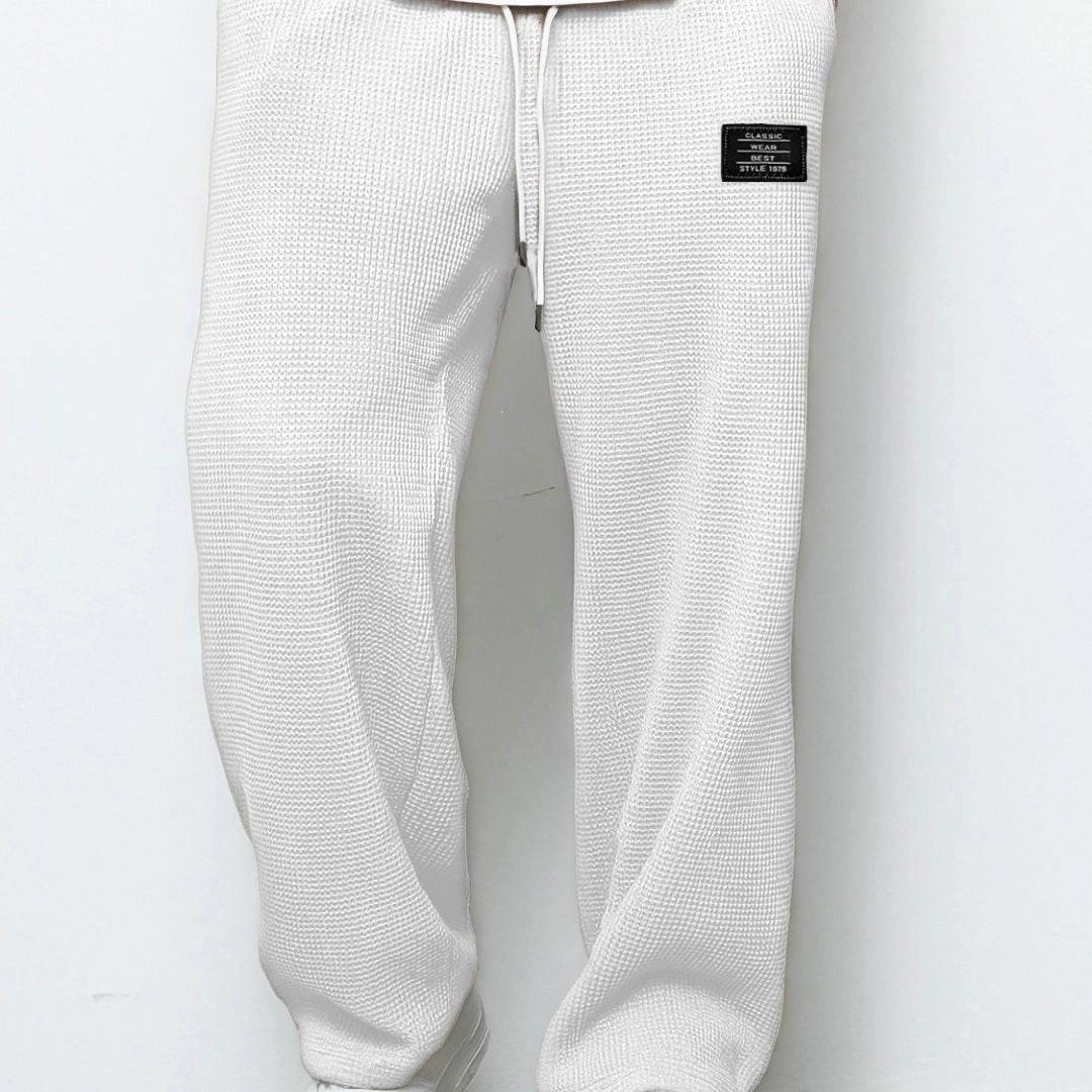 Men's Relaxed Fit Waffle Knit Jogging Pants with Drawstring & Side Pockets Mune Fashion