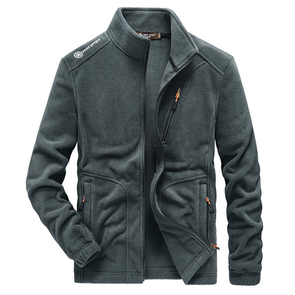 Men's micro fleece outdoor jacket with stand-up collar, full-length zipper, and zip pockets Mune Fashion