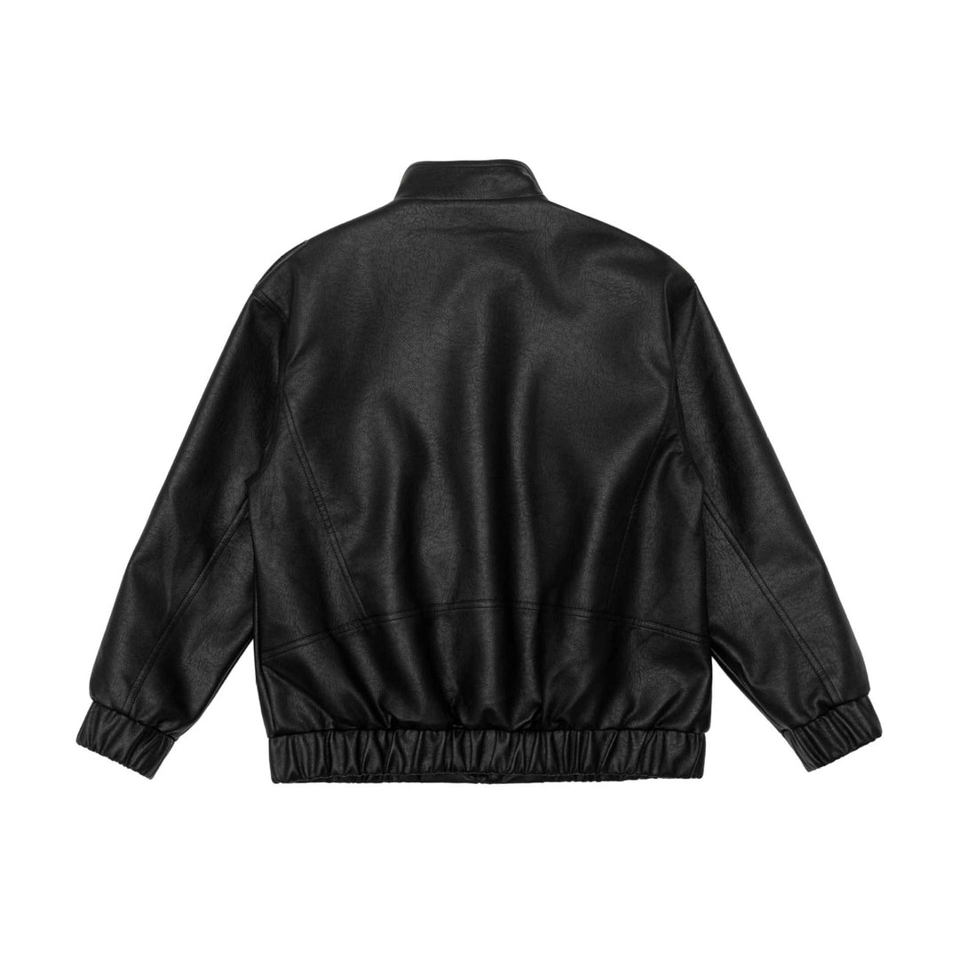 Men's leather bomber jacket with funnel collar and shoulder epaulettes Mune Fashion