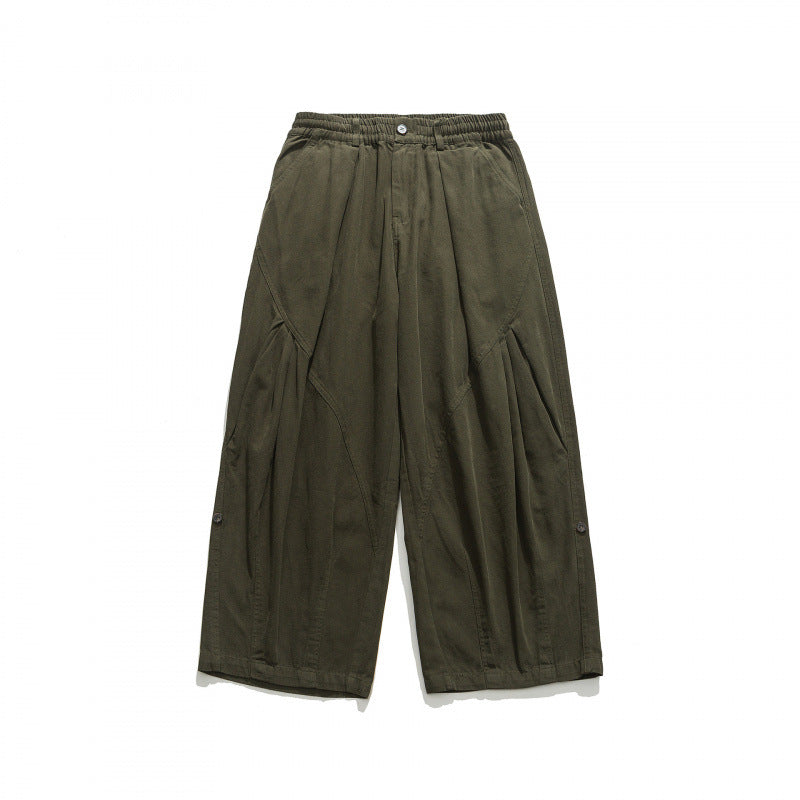 Unisex Wide Pleated Culotte Pants with Elastic Waistband, Deep Side Pockets and Casual 3/4 Length Mune Fashion