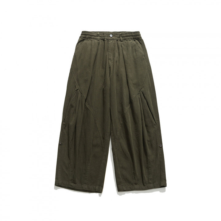 Unisex Wide Pleated Culotte Pants with Elastic Waistband, Deep Side Pockets and Casual 3/4 Length Mune Fashion