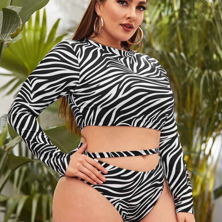 Women's Crop Top and High-Waisted Zebra Print Briefs Mune Fashion