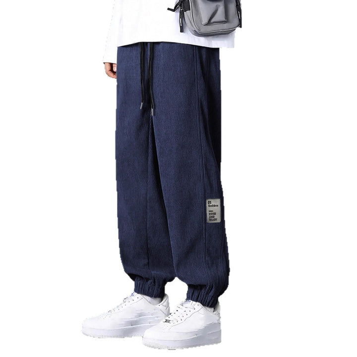 Men's nan Relax leisure pants made of fine wide cord structure with drawstring and elastic ankle cuffs Mune Fashion