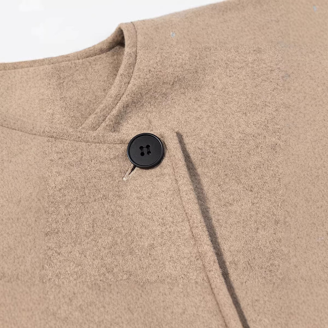 Women's Short Cut Wool Mix Boxy Jacket with Asymmetrical Button Placket Mune Fashion