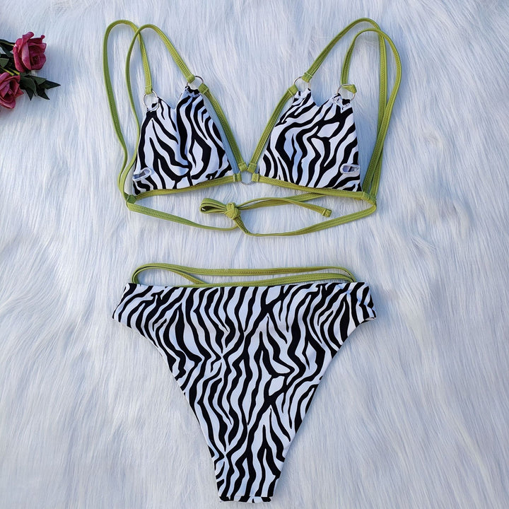 Women's Minimalist Triangle Bikini Set with Zebra Print Mune Fashion