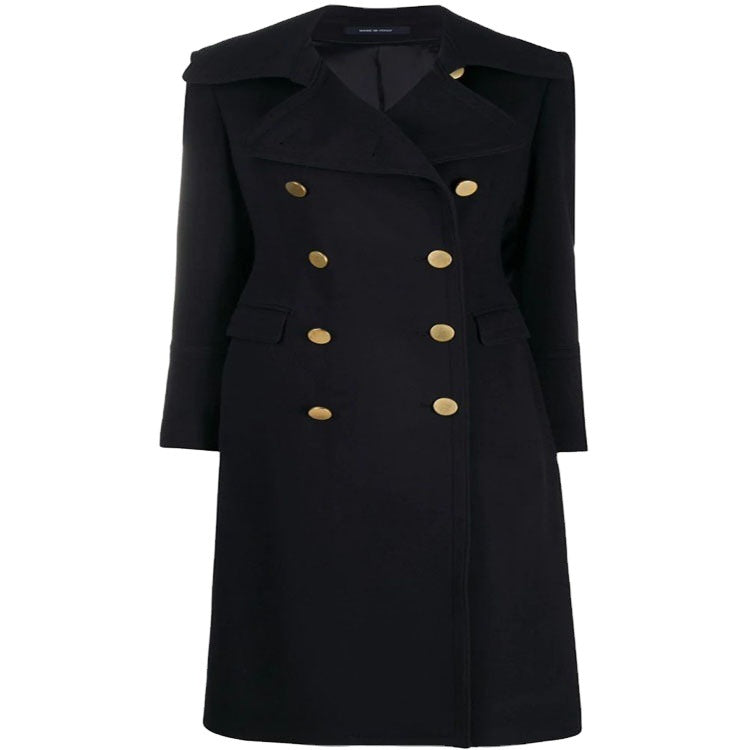 Women Tailored Double-Breasted Coat with Wide Lapels and Gold Decorative Buttons Mune Fashion