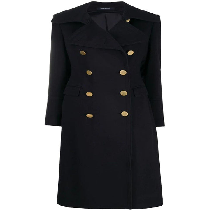Women Tailored Double-Breasted Coat with Wide Lapels and Gold Decorative Buttons Mune Fashion