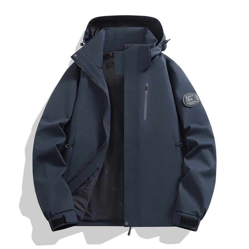 Men's softshell performance jacket with removable hood, concealed full-length zipper, and ergonomic cut Mune Fashion