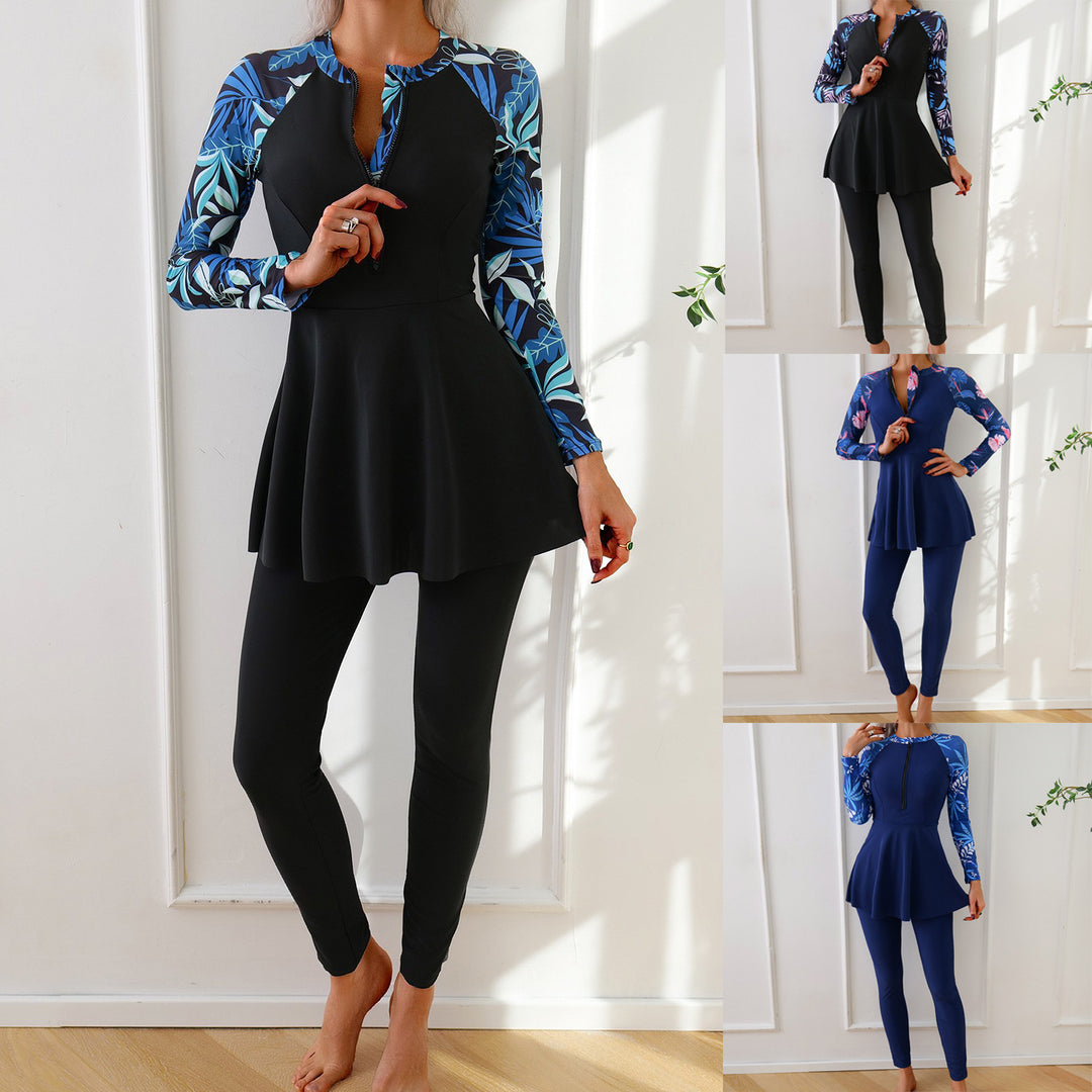 Women Fashionable Long Sleeve Swimsuit with Asymmetrical Cut Mune Fashion