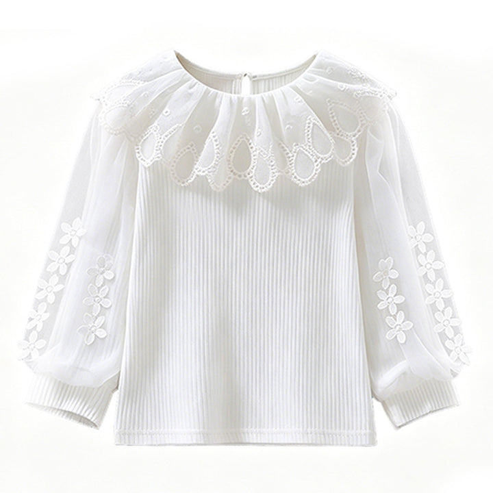 Girl's blouse with romantic lace collar and transparent puff sleeves Mune Fashion
